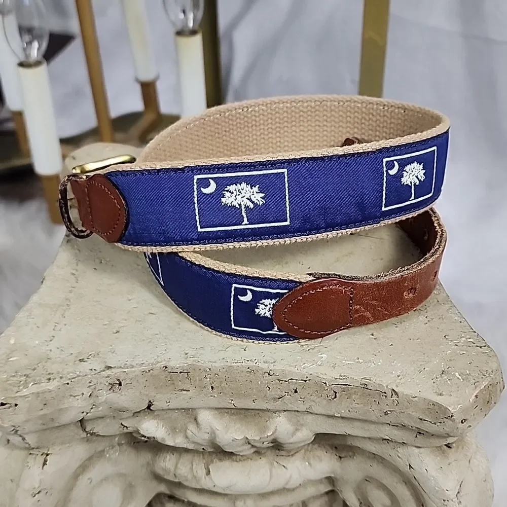 Child's Leather Man Ltd. Leather & Canvas Belt with South Carolina Flag Emblem